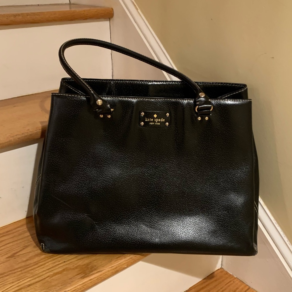 Authentic Black Leather Kate Spade Tote Bag